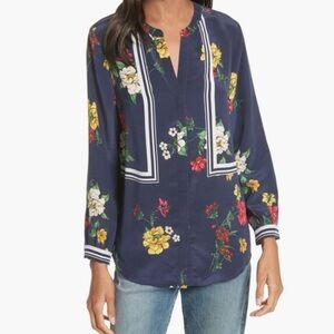 Joie Navy Floral Silk Blouse